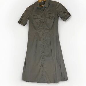 Part Two Short Sleeve Shirt Dress Safari Army Green Midi Length Gorpcore Size 10